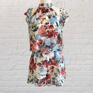 Charlotte Russe Red and Blue Ruffled Romper with Mandarin Halter Collar